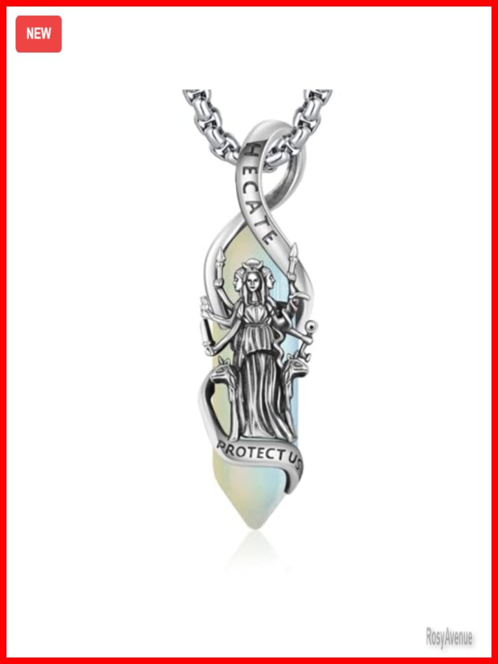 Hecate Triple Goddess Pendant Necklace 925 Sterling Silver Opal Crystal